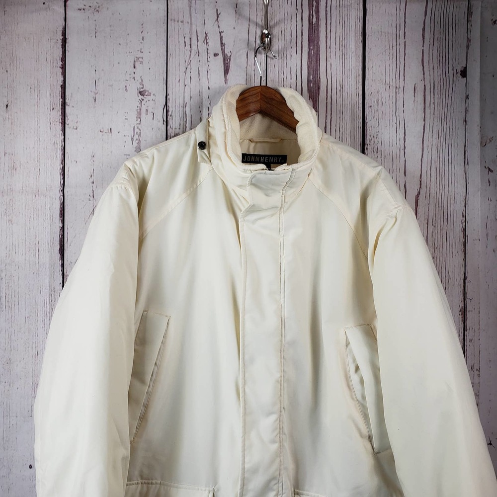John Henry Vintage Winter Coat Mens Size Large Insulated Mock Neck Beige